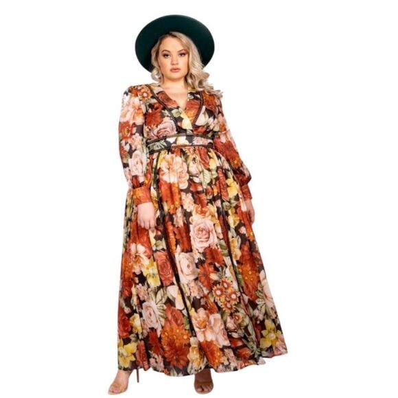 Floral Maxi Dress‎ with Belt - Picture 1 of 11